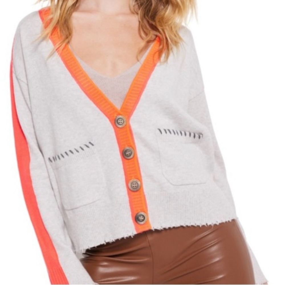 Lisa Todd Light Gray and Vibrant Orange Cardigan Size M pre-owned.